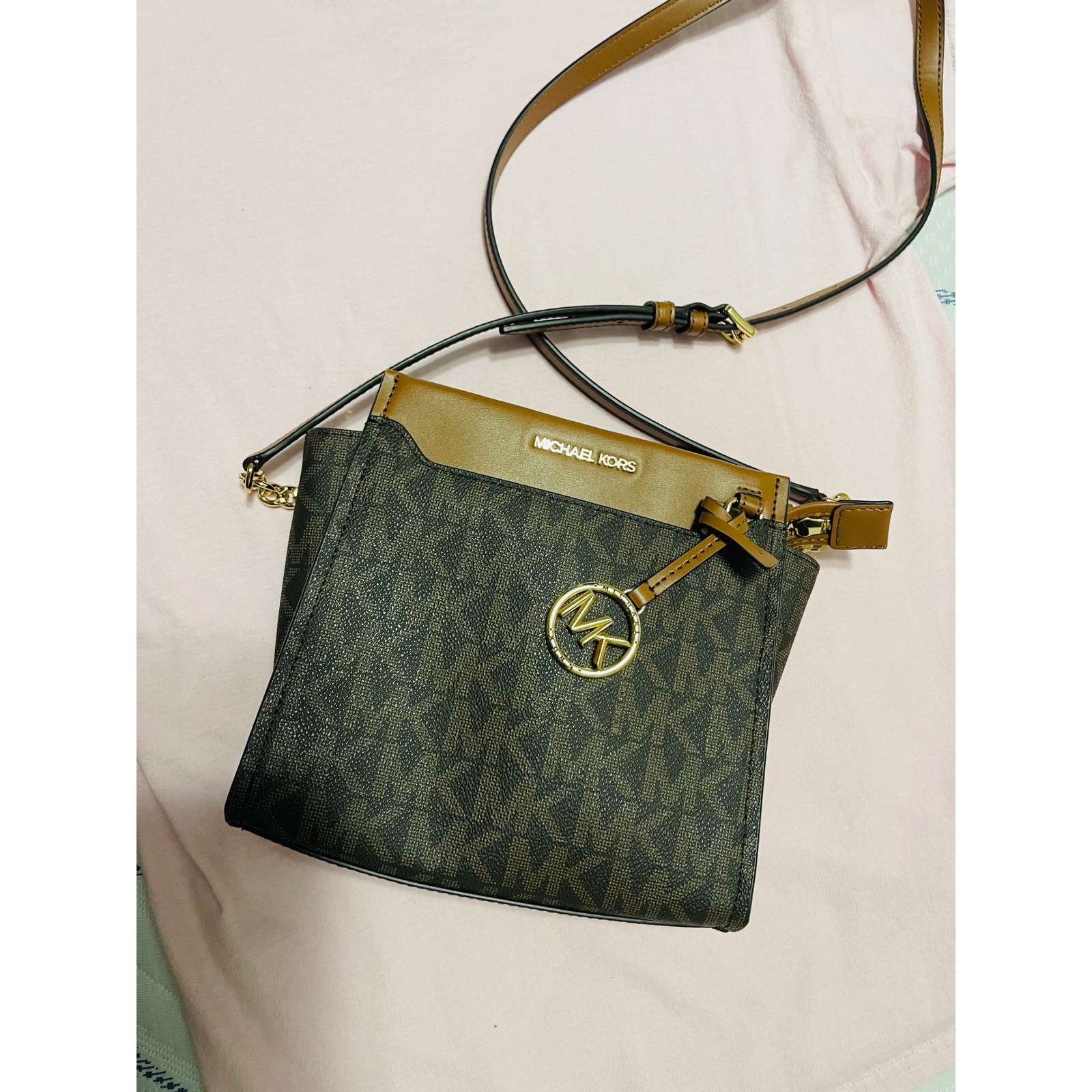Michael Kors Brown Signature Logo Crossbody Bag Leather Hardware 32s4g7gm6b